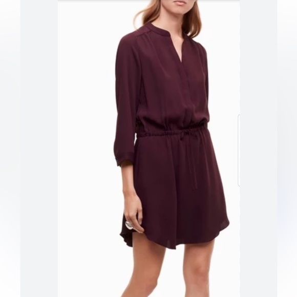 Vince Dresses & Skirts - Vince Eggplant Purple Long Sleeve Satin Tie Waist Dress